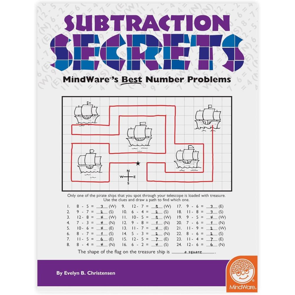 image:imageMindware Subtraction Game Solve The Math to Find The Treasure Mosaic for 1st 3rd Graders Ages 6