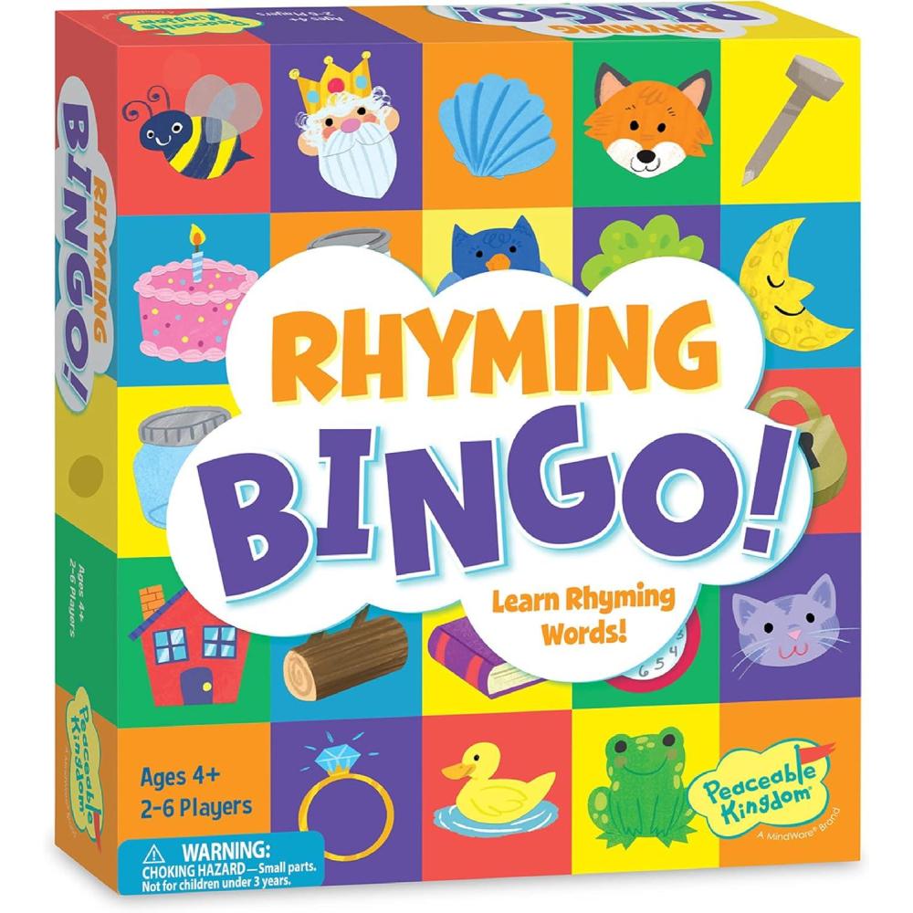 image:imagePeaceable Kingdom Rhyming Bingo Educational Board Game for Kids 6 DoubleSided Playing Boards Ages 4 ampamp Up
