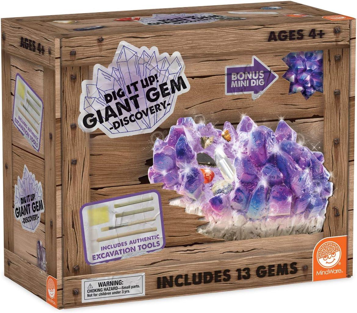 image:imageMindWare Dig It Up Giant Gem Discovery Kit Gemstone Dig Kit Offers Geology for Kids with 12 Real Polished Hidden Gemstones Includes 1 Giant Gem Chiseling Tools Gemstone Poster Ages 4