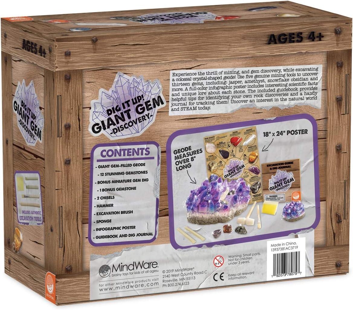 image:imageMindWare Dig It Up Giant Gem Discovery Kit Gemstone Dig Kit Offers Geology for Kids with 12 Real Polished Hidden Gemstones Includes 1 Giant Gem Chiseling Tools Gemstone Poster Ages 4