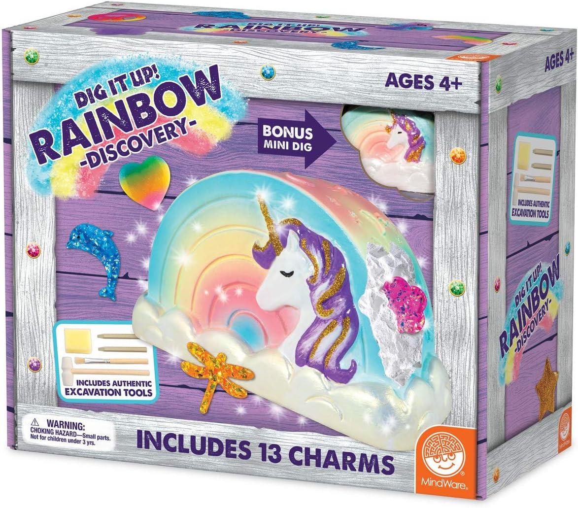 image:imageMindWare Dig It Up Rainbow Shaped Discovery for Girls Kit Includes 13 Charms for Find 2 Chiseling Tools Hammer Excavation Brush Sponge Poster and Guidebook Ages 4 and Up