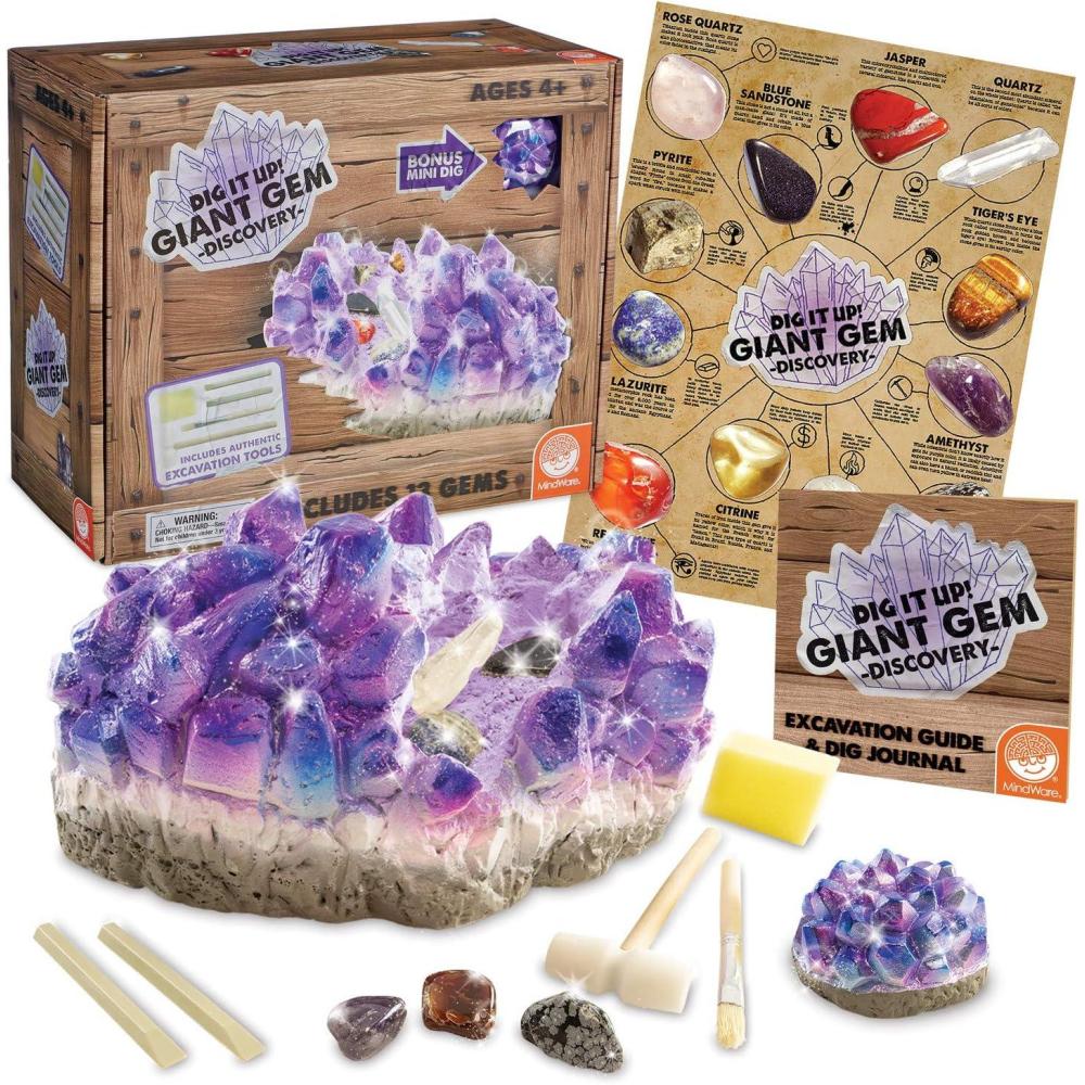 image:imageMindWare Dig It Up Giant Gem Discovery Kit Gemstone Dig Kit Offers Geology for Kids with 12 Real Polished Hidden Gemstones Includes 1 Giant Gem Chiseling Tools Gemstone Poster Ages 4
