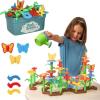 MindWare Flower Building Toy Set for 3 4 5 6 7 Year Old Girls and Boys, Preschool and Kindergarten STEM Educational Building Toys for Kids Ages 4-8, Flower Garden Building Toy with Storage Case