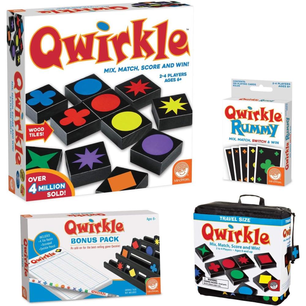 image:imageMindWare Complete Qwirkle Family Game Pack Qwirkle Qwirkle Travel Qwirkle Rummy and Qwirkle Bonus Pack