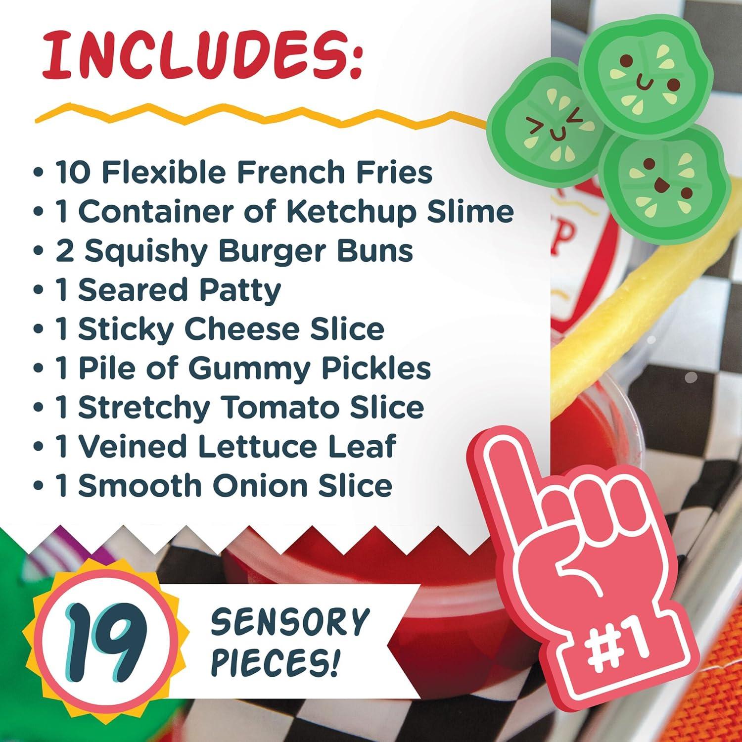 image:imageFoodie Fidget Fan Foods Burger Basket Sensory Toy Set with 19 Tactile Pieces Including Slime Stretchy Tomato Squishy Buns amp More Calming Fidget Toy for Kids Ages 5