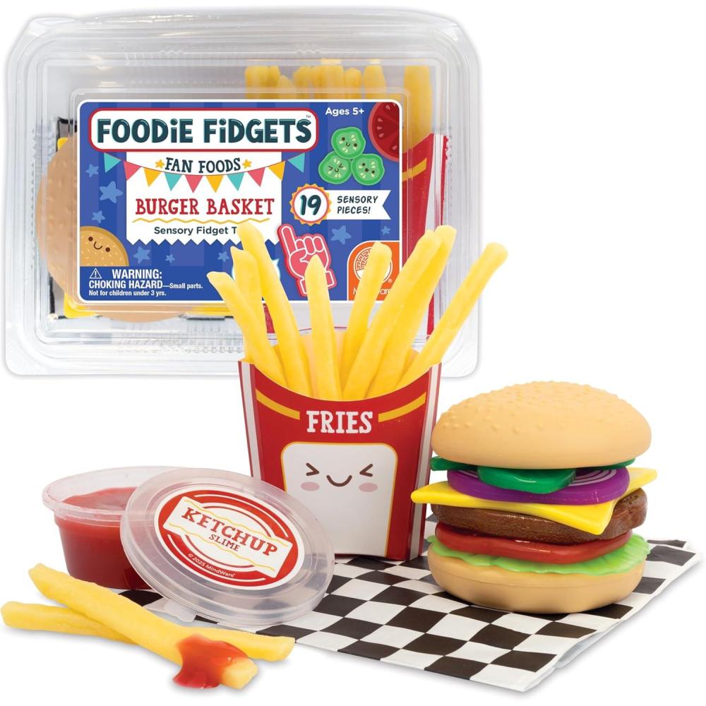 image:imageFoodie Fidget Fan Foods Burger Basket Sensory Toy Set with 19 Tactile Pieces Including Slime Stretchy Tomato Squishy Buns amp More Calming Fidget Toy for Kids Ages 5
