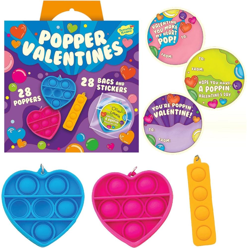 image:imagePeaceable Kingdom Cosmic Space Cootie Catcher Valentines for Kids Set of 28 Educational Classroom Gifts Fun School Exchange Cards with Motivational Sayings and Envelopes Ages 4Mini Popper Heart Pop It Fidgets
