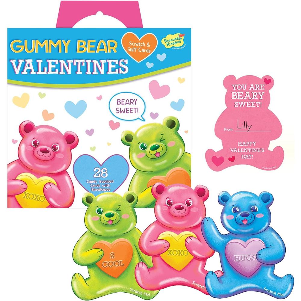 image:imagePeaceable Kingdom Cosmic Space Cootie Catcher Valentines for Kids Set of 28 Educational Classroom Gifts Fun School Exchange Cards with Motivational Sayings and Envelopes Ages 4Gummy Bear Scratch and Sniff Scented Candy Heart Valentines