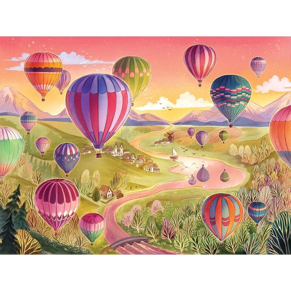 image:imagePeaceable Kingdom Hot Air Balloons Pass Along Puzzle  500 Piece with Shiny Foil Accents amp EaselStyle Storage Box  Log Your Time Then Pass This Puzzle Along to Friends  for Kids Ages 8 amp Up