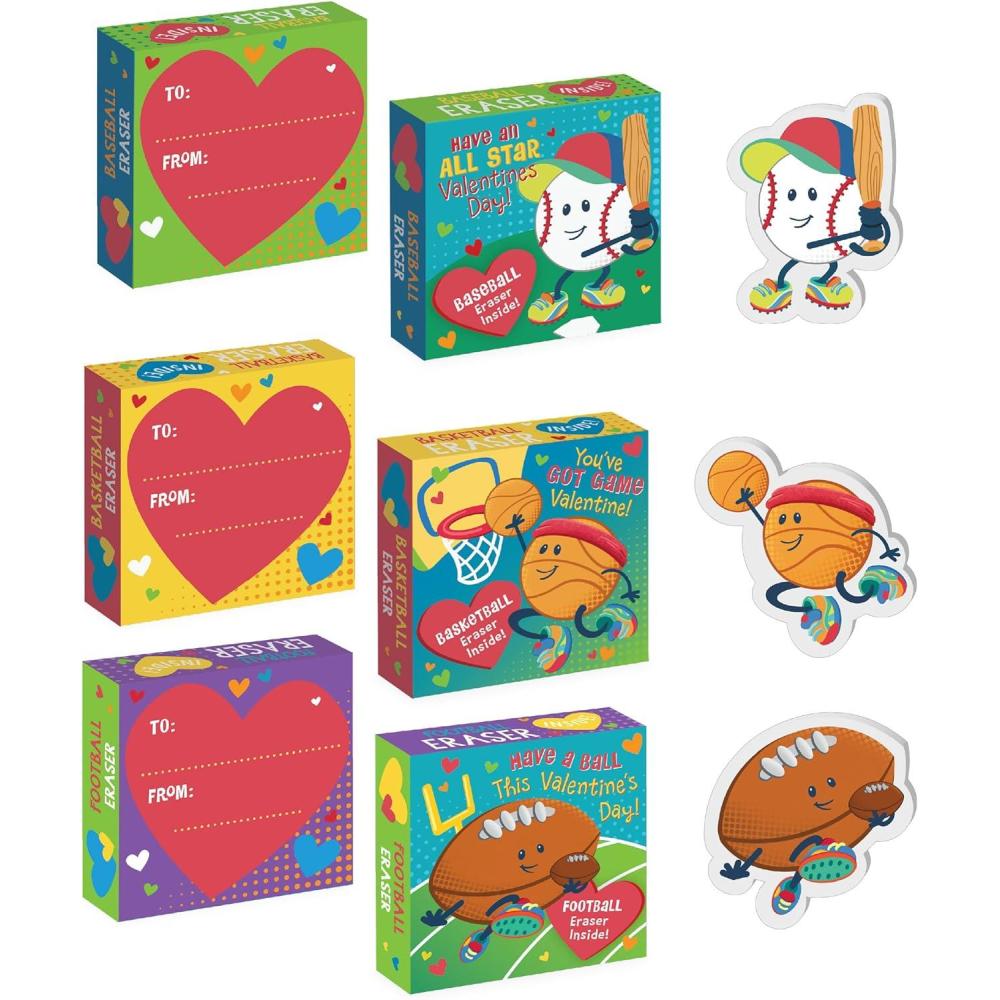 image:imagePeaceable Kingdom Valentines Box for Kids Valentines Day Box Kit for Valentines Cards for Kids Classroom Rainbow Mailbox KitSports Eraser Valentines