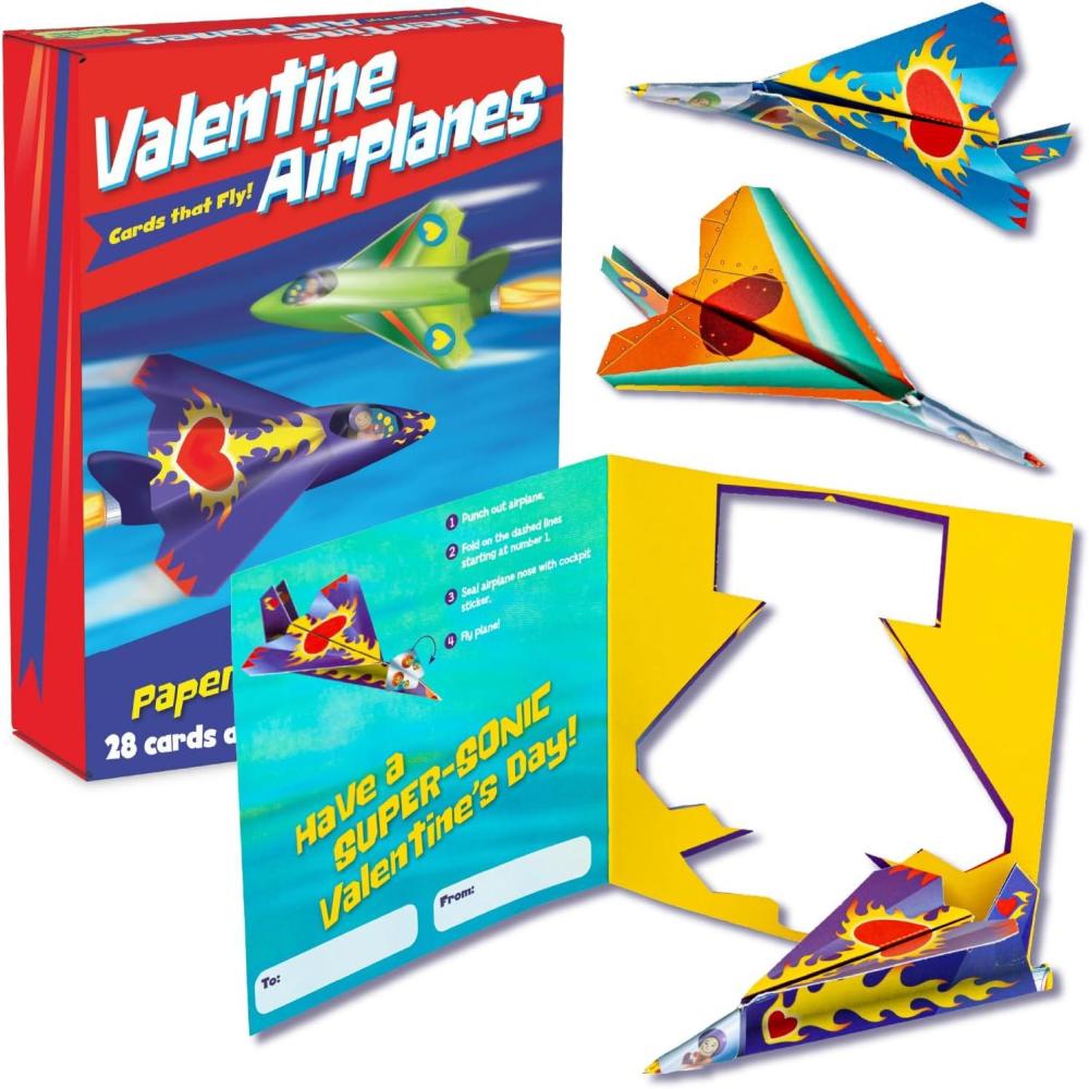 image:imagePeaceable Kingdom Valentines Cards for Kids Classroom Set of 28 Valentines Day Gifts Animal Print Slap BraceletsPop Out Airplanes