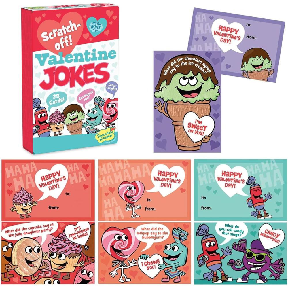 image:imagePeaceable Kingdom Valentines Cards for Kids Classroom Set of 28 Valentines Day Gifts  Animal Print Slap BraceletsScratch off Jokes