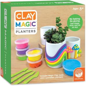 MindWare Clay Magic Planters Kids Crafts – Air-Dry Clay for Kids Ages 8 and Up – Shape and Press 6 Vibrant Colors of Magic Clay to Decorate Sturdy Porcelain Planters – No Glue or Baking Required