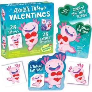 Peaceable Kingdom Valentines Box for Kids, Valentines Day Box Kit for Valentines Cards for Kids Classroom – Rainbow Mailbox Kit(Axolotl Tattoo Valentines)