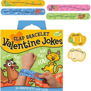 Peaceable Kingdom Valentines Cards for Kids Classroom, Set of 28 Valentines Day Gifts – Animal Print Slap Bracelets(Jokes Slap Bracelets)