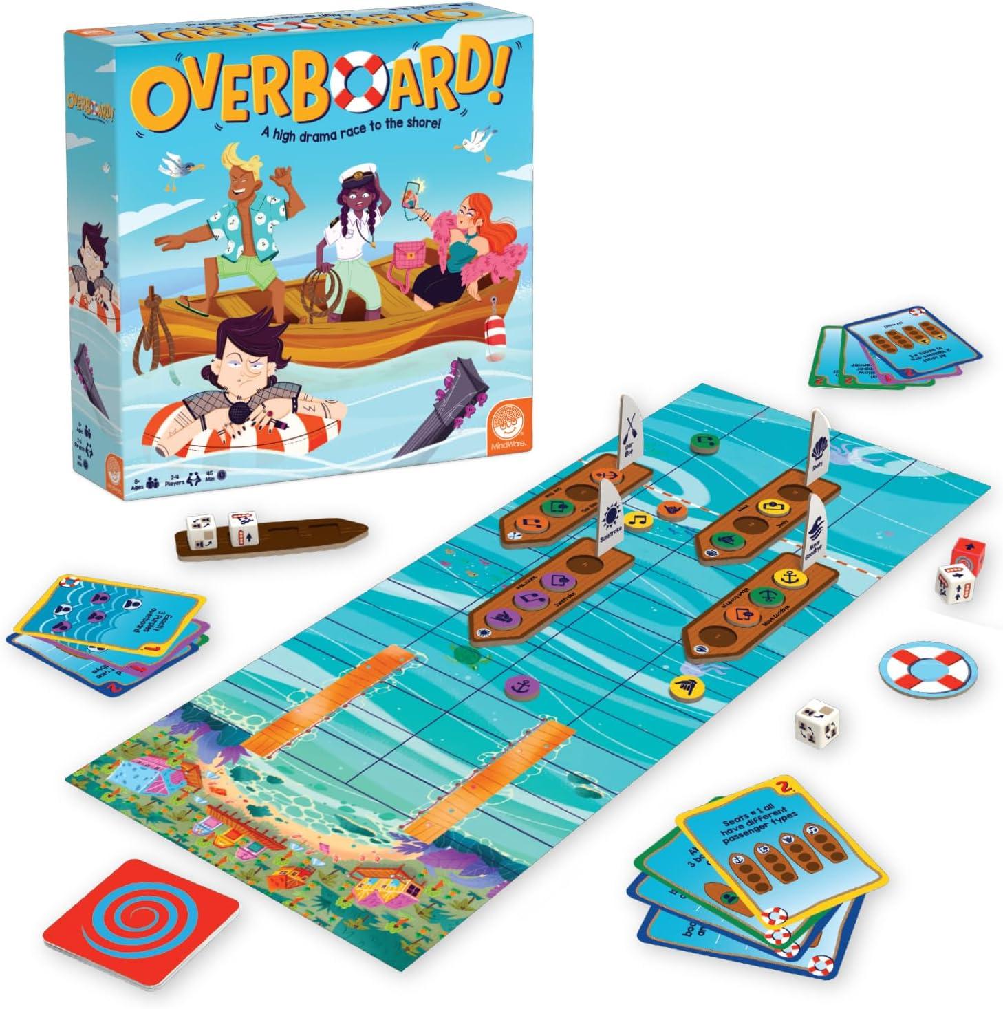 image:imageMindWare Overboard Strategy Board Game for Kids amp Families Adventurous Dice Game with Boats Passengers amp Cards 24 Players Ages 8