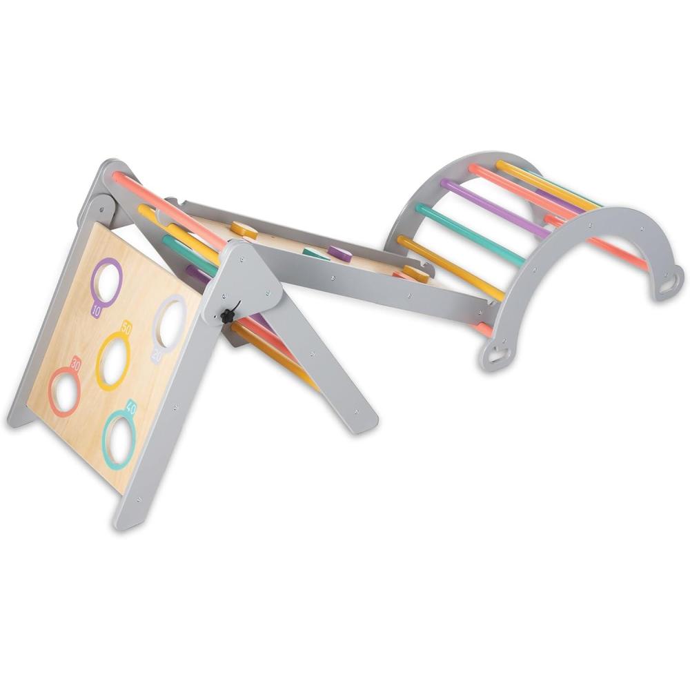 image:imageMindWare Oh So Fun Deluxe Wooden Montessori Toddler Climbing Set with Pikler Triangle Ramp Slide Arch amp Bean Bag Toss