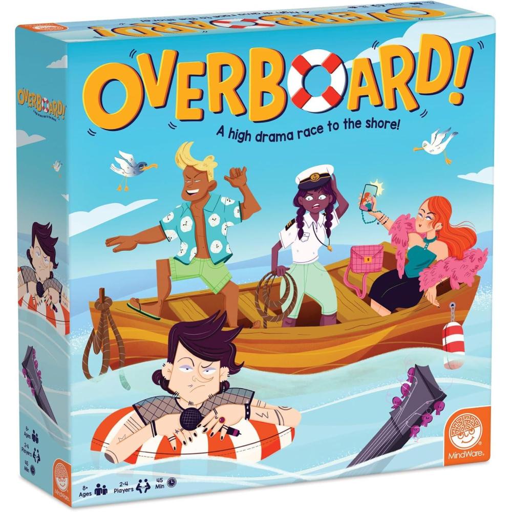 image:imageMindWare Overboard Strategy Board Game for Kids amp Families Adventurous Dice Game with Boats Passengers amp Cards 24 Players Ages 8