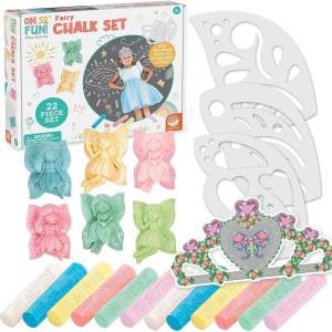 MindWare Oh So Fun! Fairy Sidewalk Chalk Set – Great Chalk For Toddlers Including Chalk Holders & Fairy Wing Stencils For Kids Ages 3+