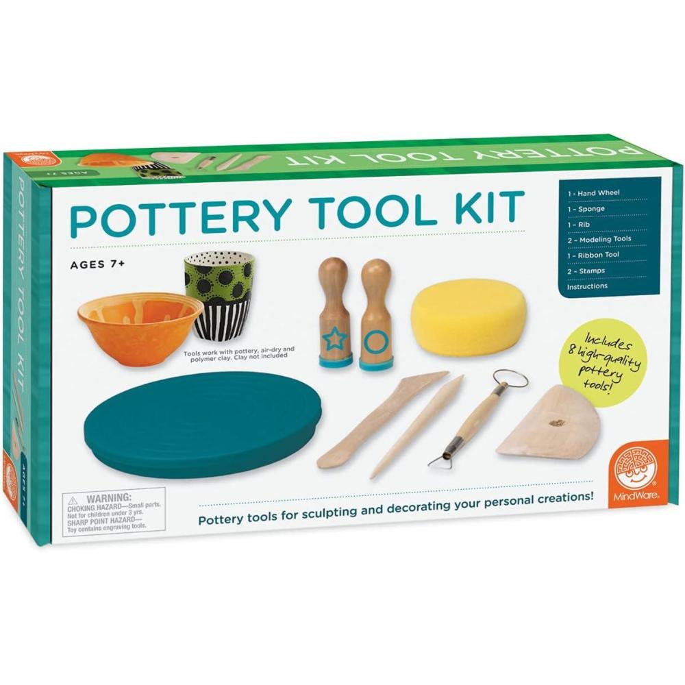 image:imageMindWare Beginner Pottery Tool Kit for Kids 8 Piece Set Includes Hand Wheel Sponge Rib Molding Tools and More
