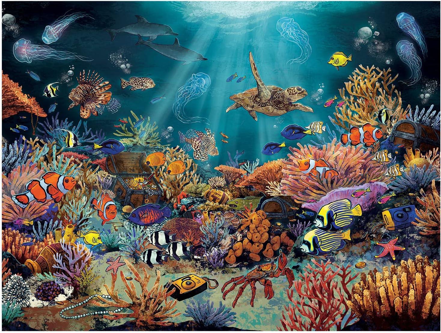 image:imagePeaceable Kingdom Deep Sea Adventure Puzzle 100Pc Seek amp Find Glow Puzzle for Kids Ages 6 amp Up Included Blacklight Reveals Hidden Items Great Family Puzzles