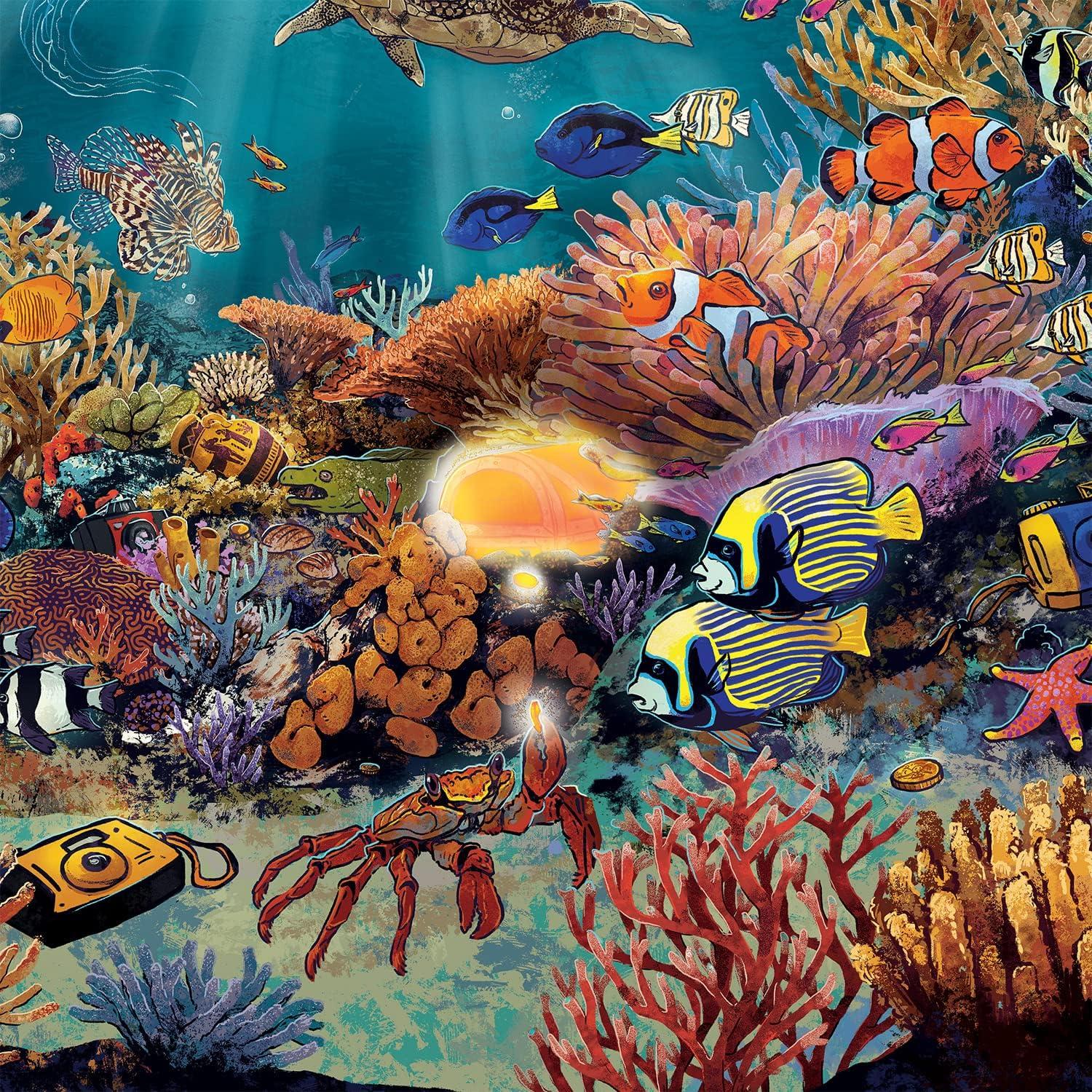 image:imagePeaceable Kingdom Deep Sea Adventure Puzzle 100Pc Seek amp Find Glow Puzzle for Kids Ages 6 amp Up Included Blacklight Reveals Hidden Items Great Family Puzzles