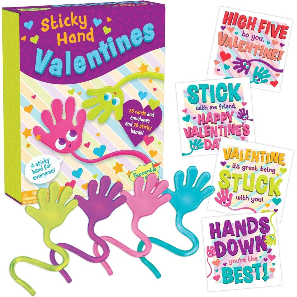 image:imagePeaceable Kingdom Valentines Cards for Kids Classroom Set of 28 Valentines Day Gifts  Sticky HandsSticky Hands