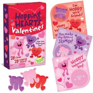 Peaceable Kingdom Valentines Cards for Kids Classroom, Set of 28 Valentines Day Gifts – Sticky Hands(28 Hopping Hearts Valentines)