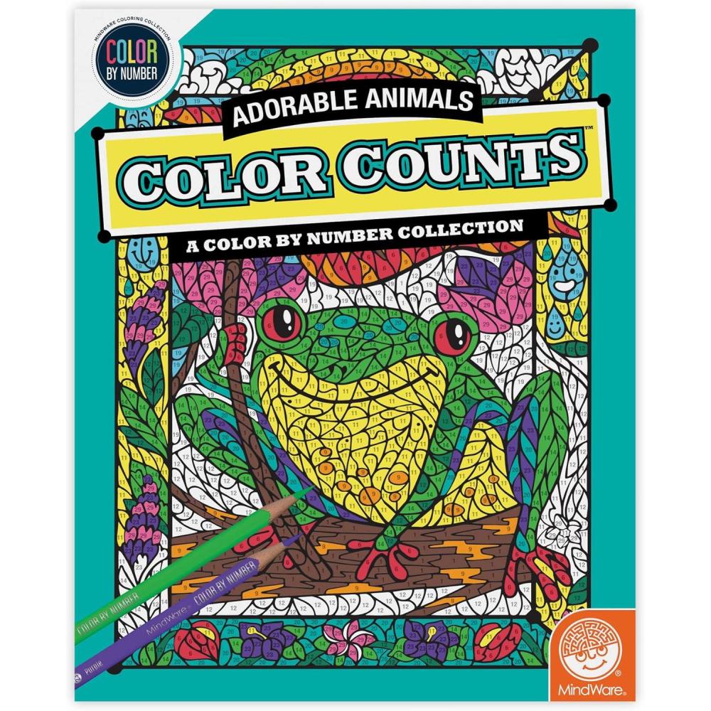 image:imageMindWare Color by Number Color Counts Adorable Animals  Coloring Book for Kids and Adults with 24 Perforated Pages Printed on Artist Quality Paper