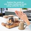MindWare Playful Chef Foods of The World Cooking Kit for Kids, Global Cooking Set with Authentic Tools and 14 Recipes for Ages 8+