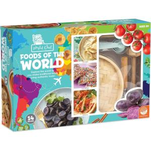 MindWare Playful Chef Foods of The World Cooking Kit for Kids, Global Cooking Set with Authentic Tools and 14 Recipes for Ages 8+