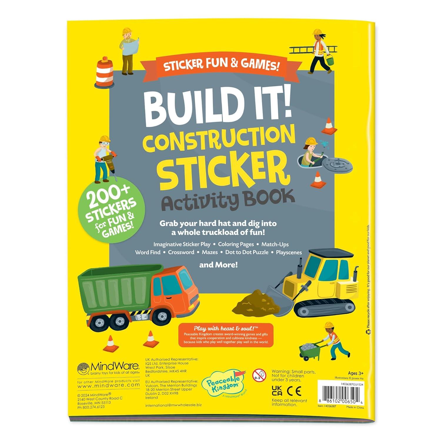 image:imagePeaceable Kingdom Build It Construction Sticker Activity Book Reusable Sticker Play Set with 200 ConstructionThemed Stickers Ages 3