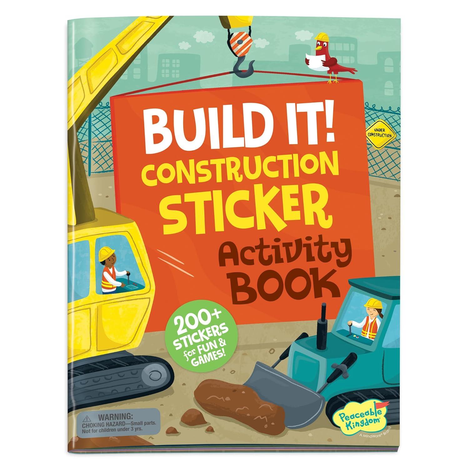 image:imagePeaceable Kingdom Build It Construction Sticker Activity Book Reusable Sticker Play Set with 200 ConstructionThemed Stickers Ages 3