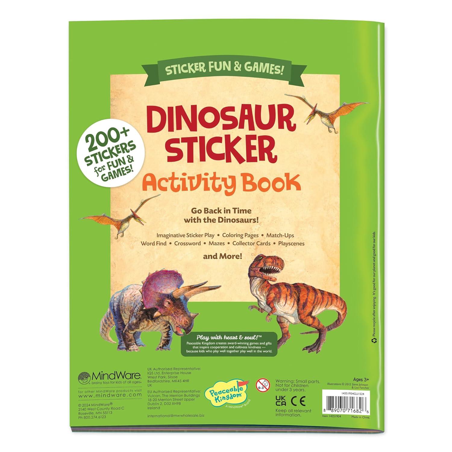 image:imagePeaceable Kingdom Dinosaur Sticker Activity Book Reusable Sticker Scenes for Kids Ages 3 and Up Includes 200 Stickers