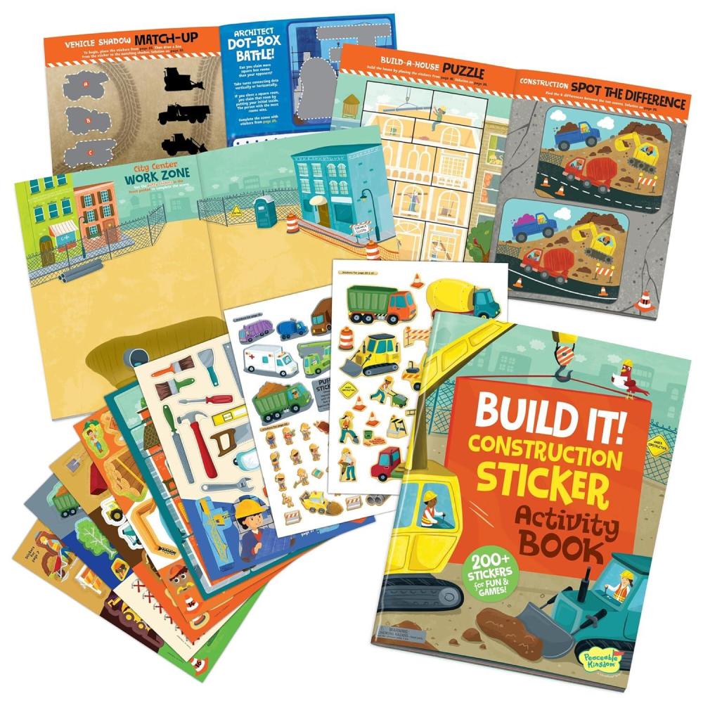 image:imagePeaceable Kingdom Build It Construction Sticker Activity Book Reusable Sticker Play Set with 200 ConstructionThemed Stickers Ages 3