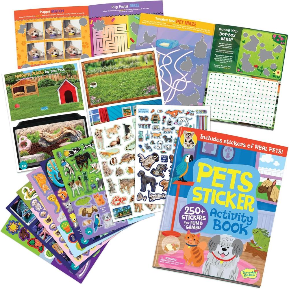 image:imagePeaceable Kingdom Pets Sticker Activity Book 200 Colorful Stickers 38 Pages of Coloring Puzzles amp Reusable Puffy Sticker Scenes for Ages 3