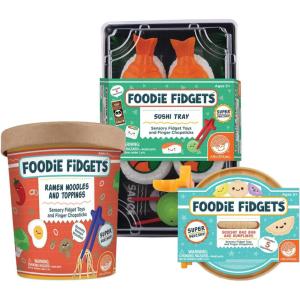 MindWare Foodie Fidgets Set of 3 Squishy Sensory Toys Including Ramen Noodles, Boa Bun, Dumplings and Squishy Suishi Tray Fidget Toys for Kids and Adults