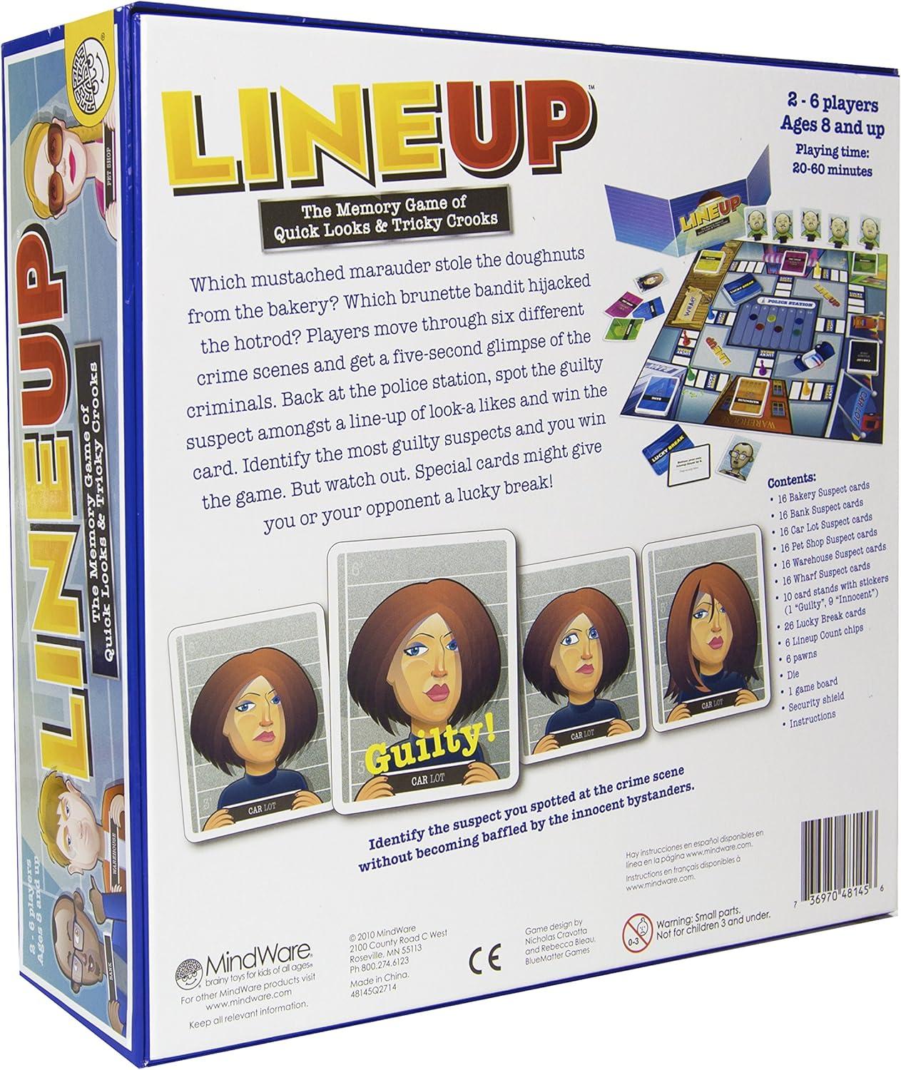 image:imageMindWare LineUp Stimulating Memory Board Game with a Great Playing Time and Comical Crime Mystery Suspense for Ages 8 and Up