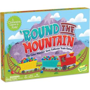 Peaceable Kingdom Round The Mountain Cooperative Board Game for Kids – Color Matching Train Game with Wooden Pieces, No Reading Required, Ages 3+, 2–4 Players