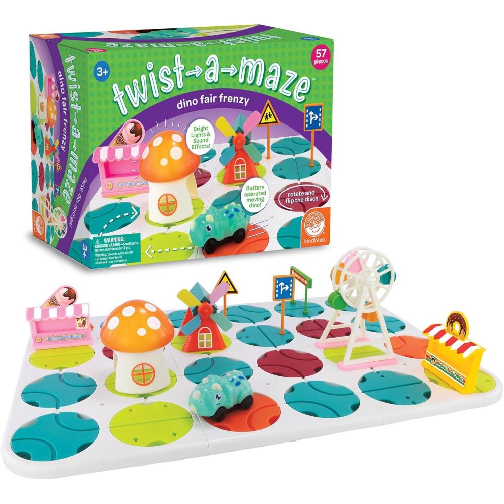 image:imageMindWare TwistaMaze Dino Fair Frenzy Toddler Puzzle Track Vehicle Set  BatteryOperated Dino Vehicle and Interactive Car Track  Ideal for Preschool Brain Games and Race Track Puzzle Enthusiast