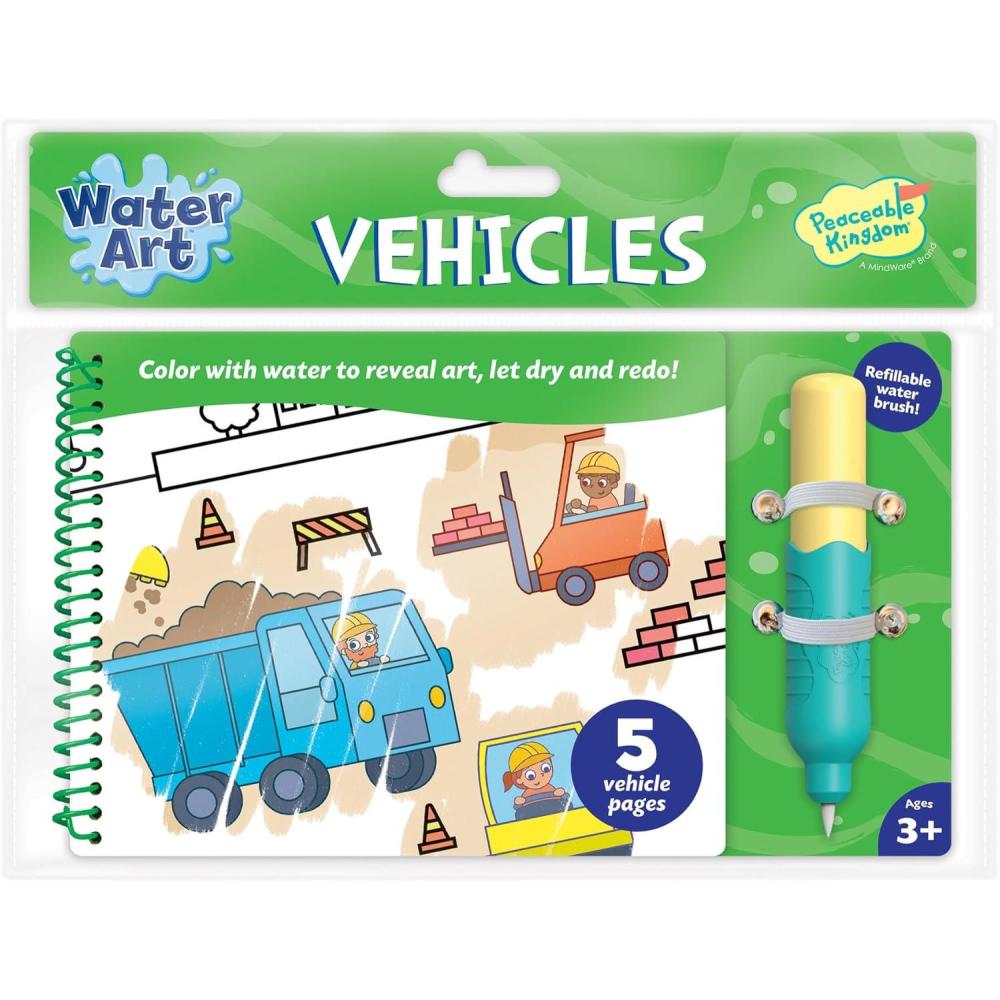 image:imageWater Art Book Vehicles Reusable ColourwithWater Activity Book Refillable Water Brush Pen 5 Fun Vehicle Scenes No Mess Ages 3