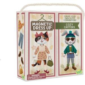 Peaceable Kingdom Magnetic Dress Up: Cozy Critters Playset, 56-Piece Magnetic Dress Up Set with Bunny & Kitty Dolls, Wardrobe Case with Clothing Rod & Hangers, Pretend Play Toy for Kids Ages 3+