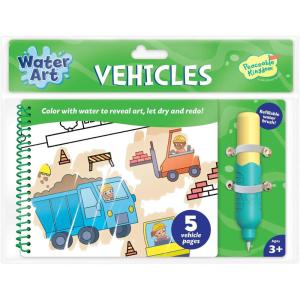 Water Art Book: Vehicles – Reusable Colour-with-Water Activity Book + Refillable Water Brush Pen – 5 Fun Vehicle Scenes – No Mess, Ages 3+