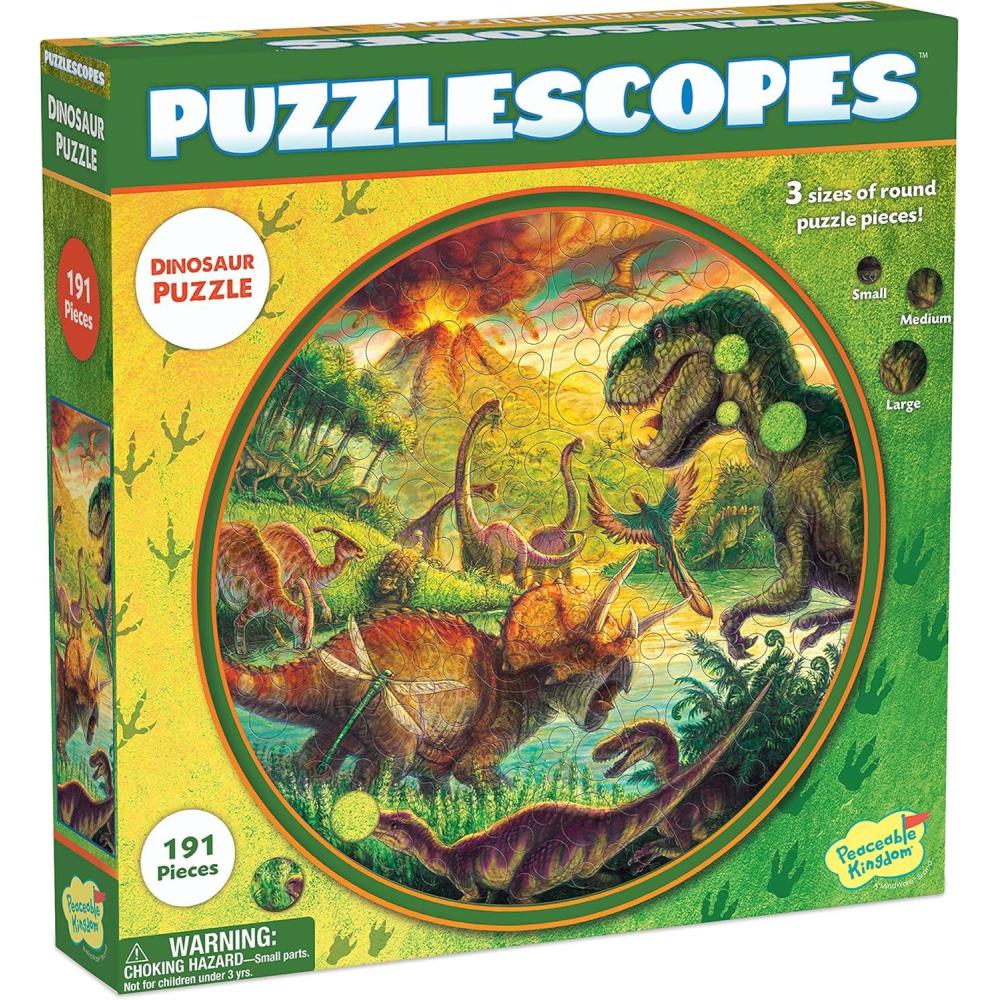 image:imagePeaceable Kingdom Puzzlescopes Dinosaur Puzzle  191Pc Puzzle for Kids Ages 6 amp Up  Included Suction Cup to Spin and Position Circular Pieces  Great for Home or Classrooms