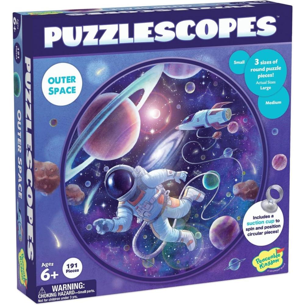 image:imagePeaceable Kingdom Puzzlescopes Outer Space  191Pc Puzzle for Kids Ages 6 amp Up  Included Suction Cup to Spin and Position Circular Pieces  Great for Home or Classrooms