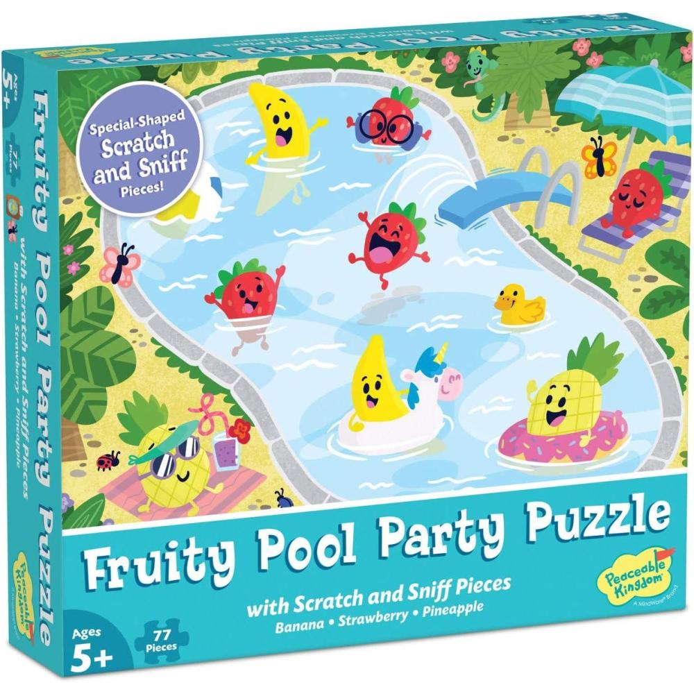 image:imagePeaceable Kingdom Scratch amp Sniff Puzzles  Fruity Pool Party  77pc Sensory Puzzle for Kids Ages 5 amp up  Banana Strawberry amp Pineapple scents  Great for classrooms