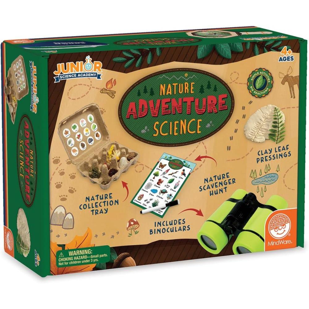 image:imageMindWare Junior Science Academy Nature Adventure Science Kit STEM Outdoor Discovery Kit for Kids Ages 4 Build a Kaleidoscope Make Sun Prints Create Clay Pressings amp Explore Nature with Binoculars