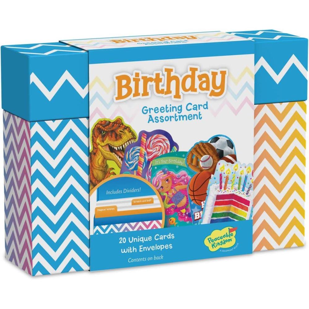 image:imagePeaceable Kingdom Birthday Card Assortment Box Colorful Greeting Cards With Matching Envelopes And Storage Organizer Birthday Designs For Kids And Adults Blank Inside For Writing 20 Card Set