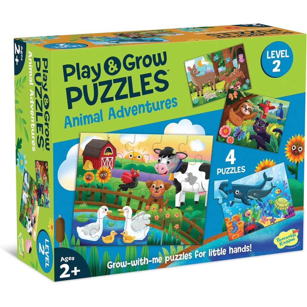 image:imagePeaceable Kingdom Play amp Grow Puzzles Animal Adventures Level 2  Progressive Toddler Puzzles for Ages 2 9 to 20 Pieces