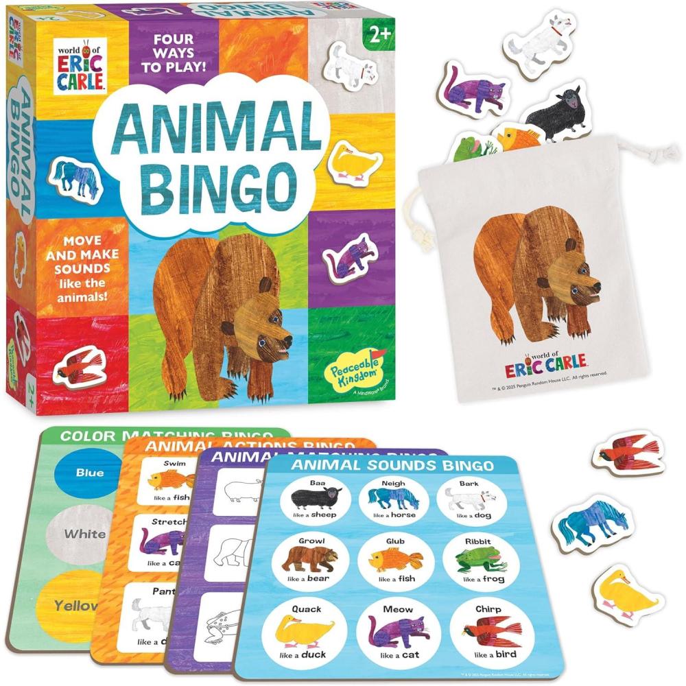image:imageWorld of Eric Carle Animal Bingo Game Wooden Toddler Bingo Set Featuring Brown Bear Learn Animal Sounds Movements Colors amp Matching Preschool Game for Ages 2